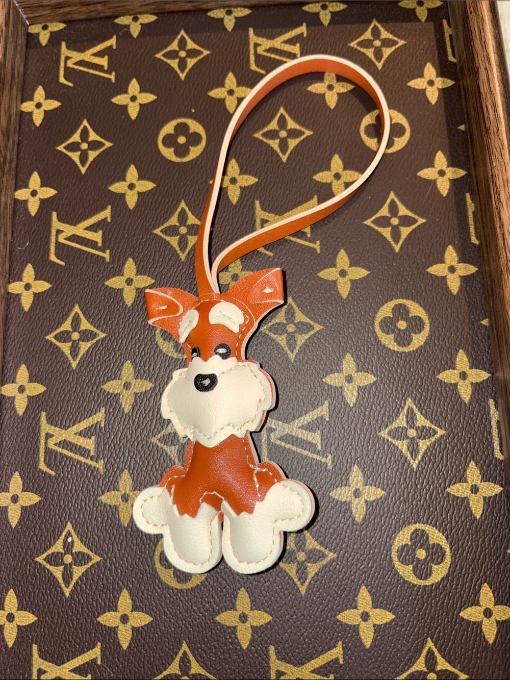 Designer-Inspired Brown & Cream Leather look Dog Bag Charm